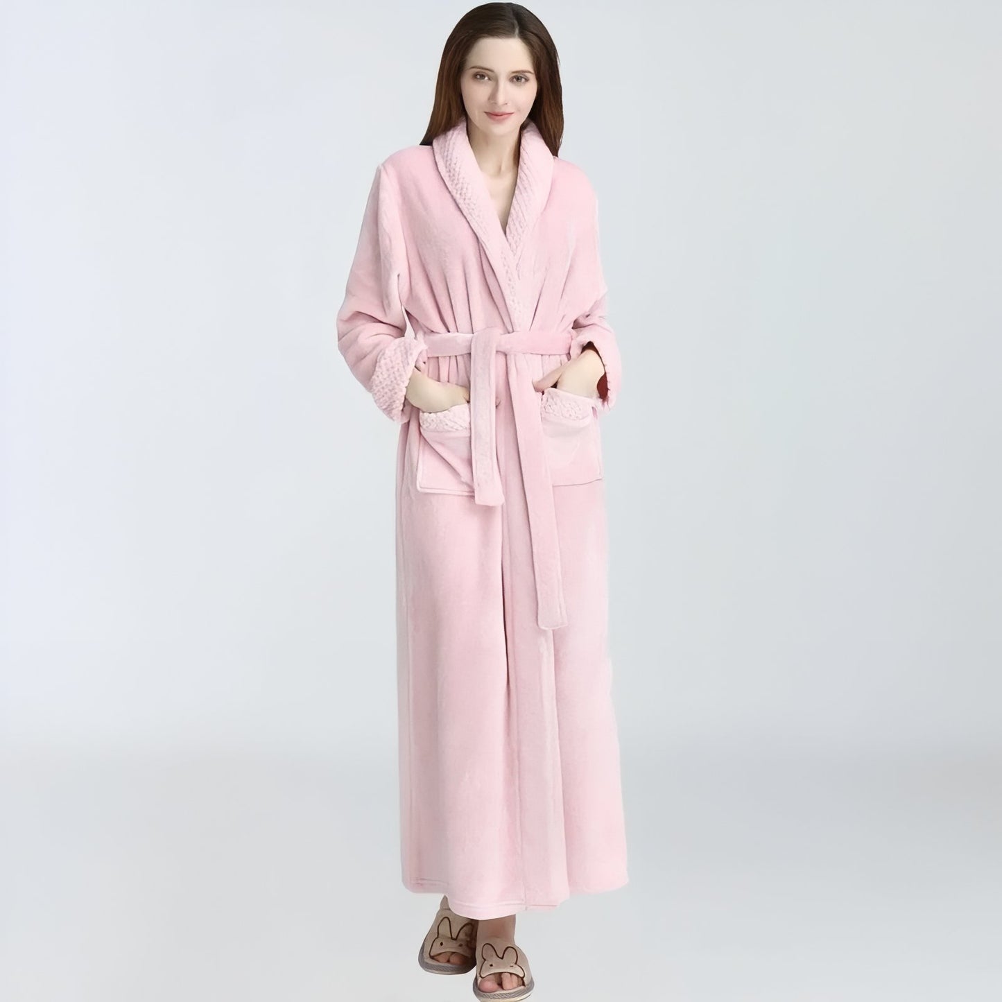 Peignoir Femme Long et Chaud Rose Pâle M