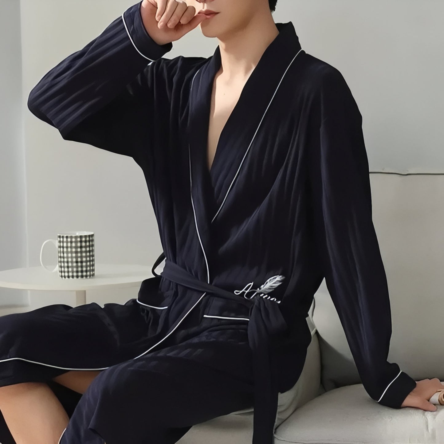 Peignoir Homme Coton Léger Noir Profond L