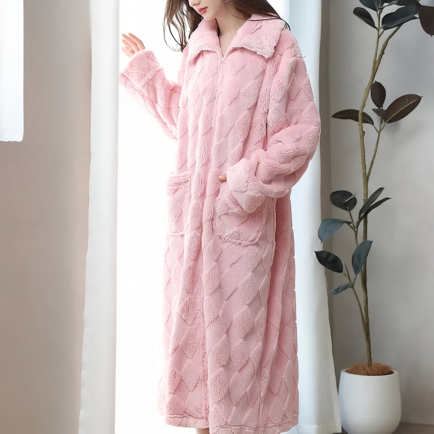 Robe De Chambre Polaire Femme avec Fermeture Eclair