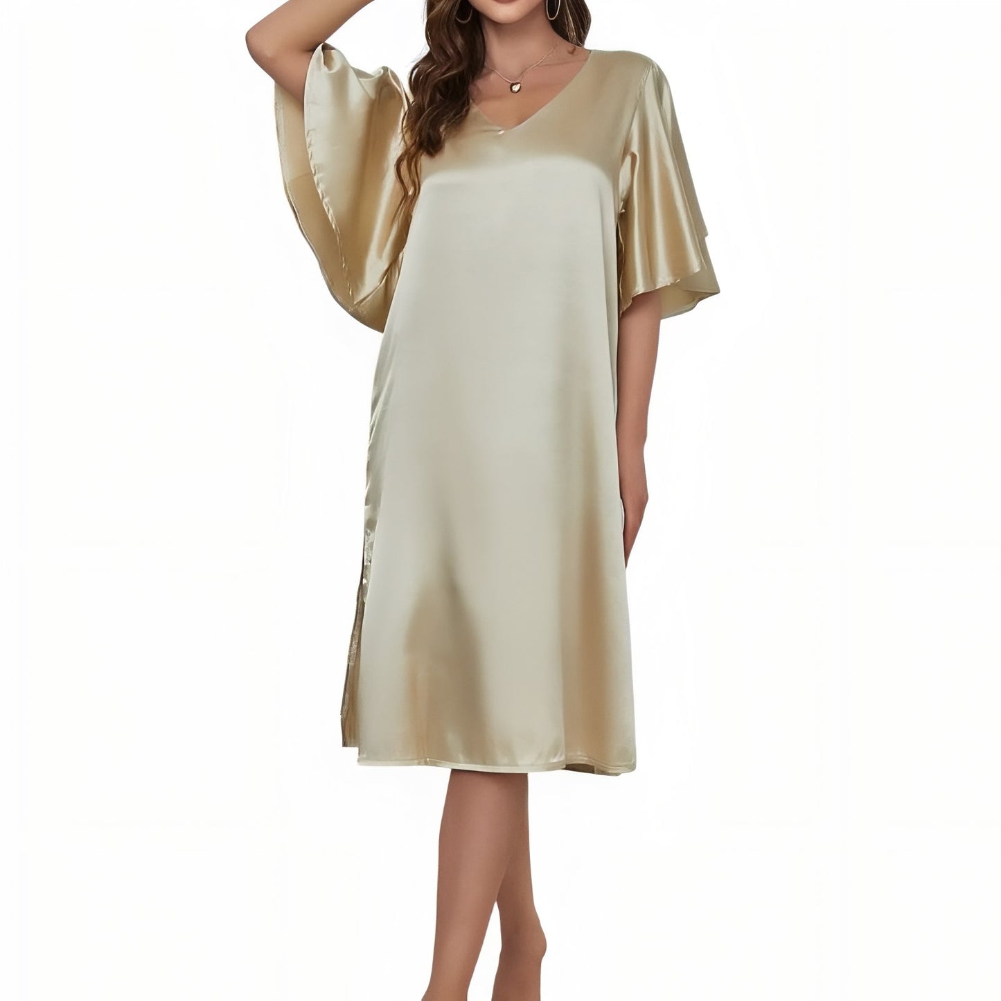 Chemise de Nuit Satin Polyester Beige Satiné S
