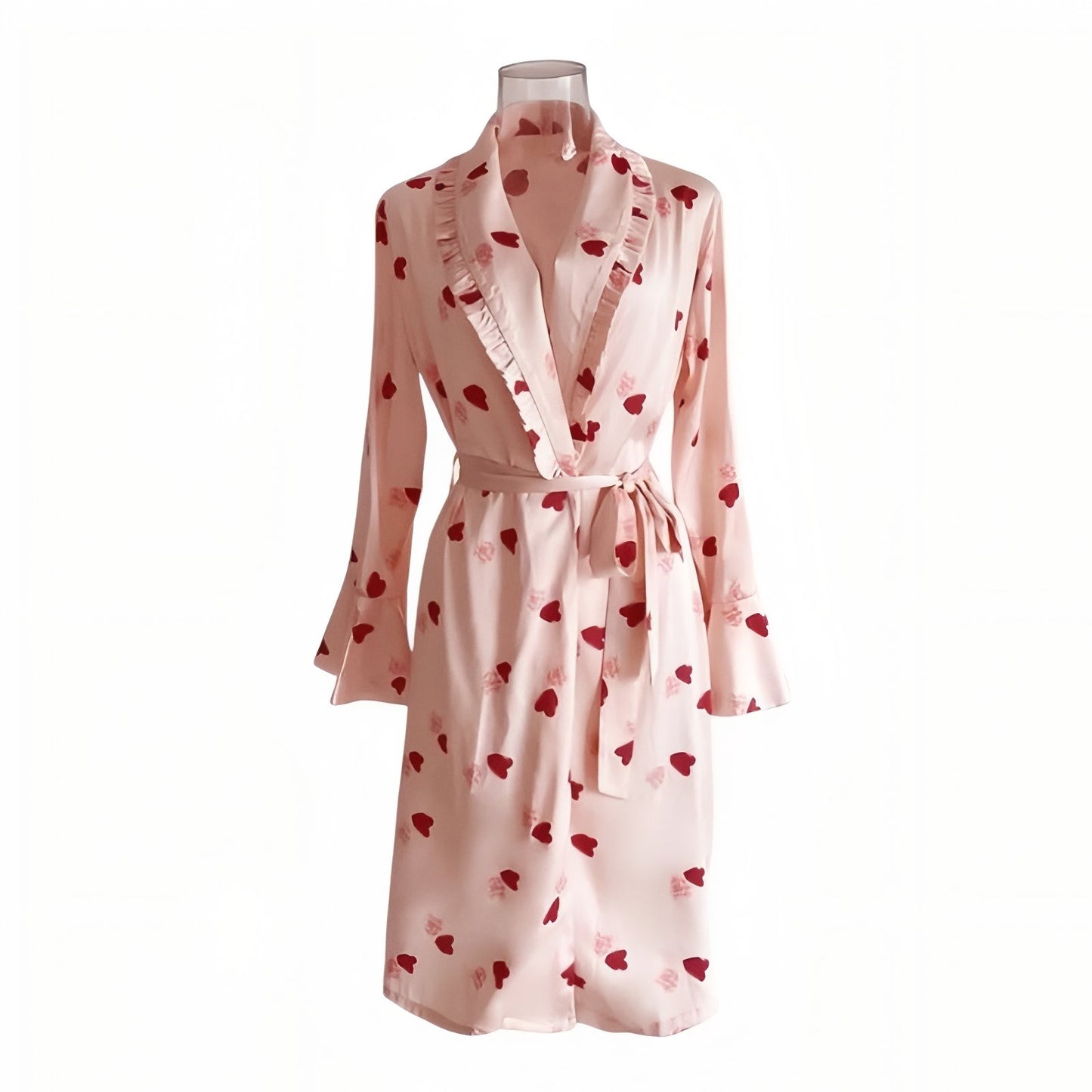 Peignoir Coeur Rose Clair et Rouge Coeur S