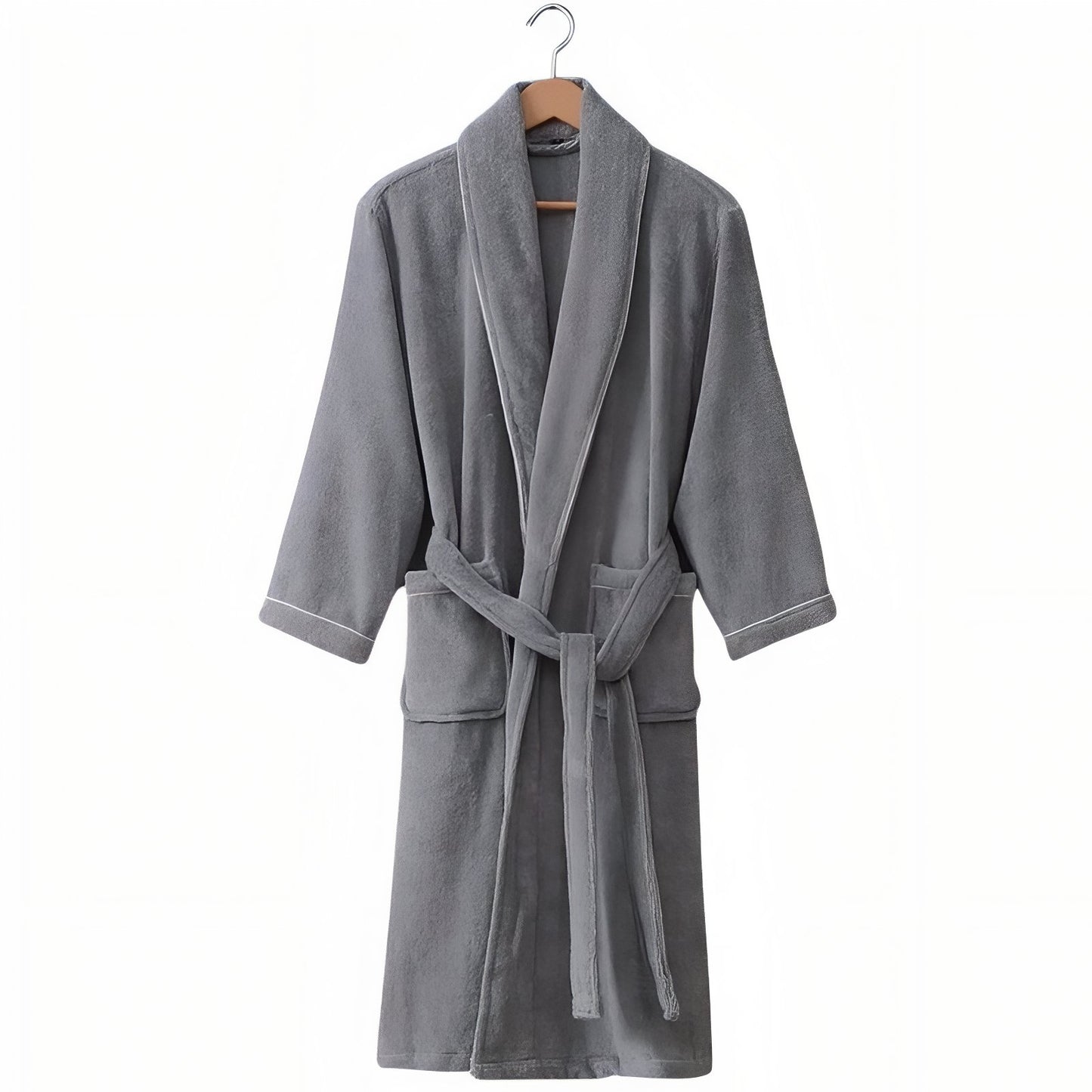 Peignoir Coton Eponge Col Châle Unisexe Gris Foncé M