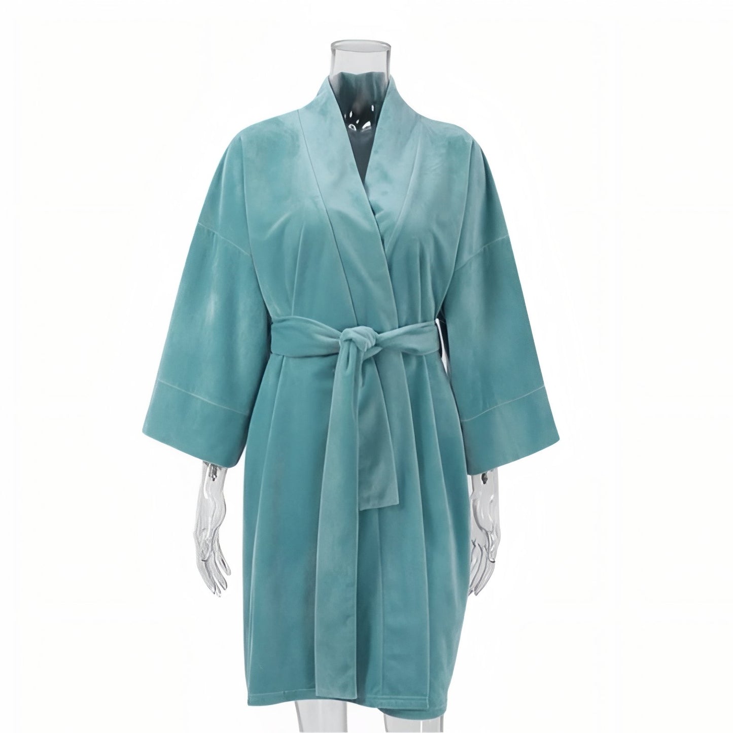 Peignoir Femme Court Velours Satiné Turquoise S