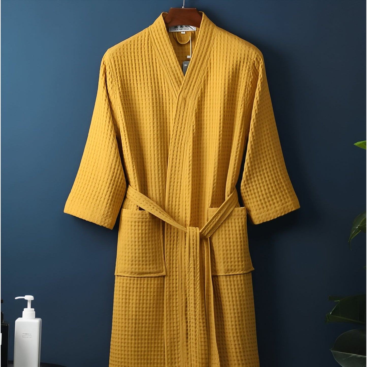 Peignoir de Bain Homme Nid d'Abeille Jaune Moutarde M