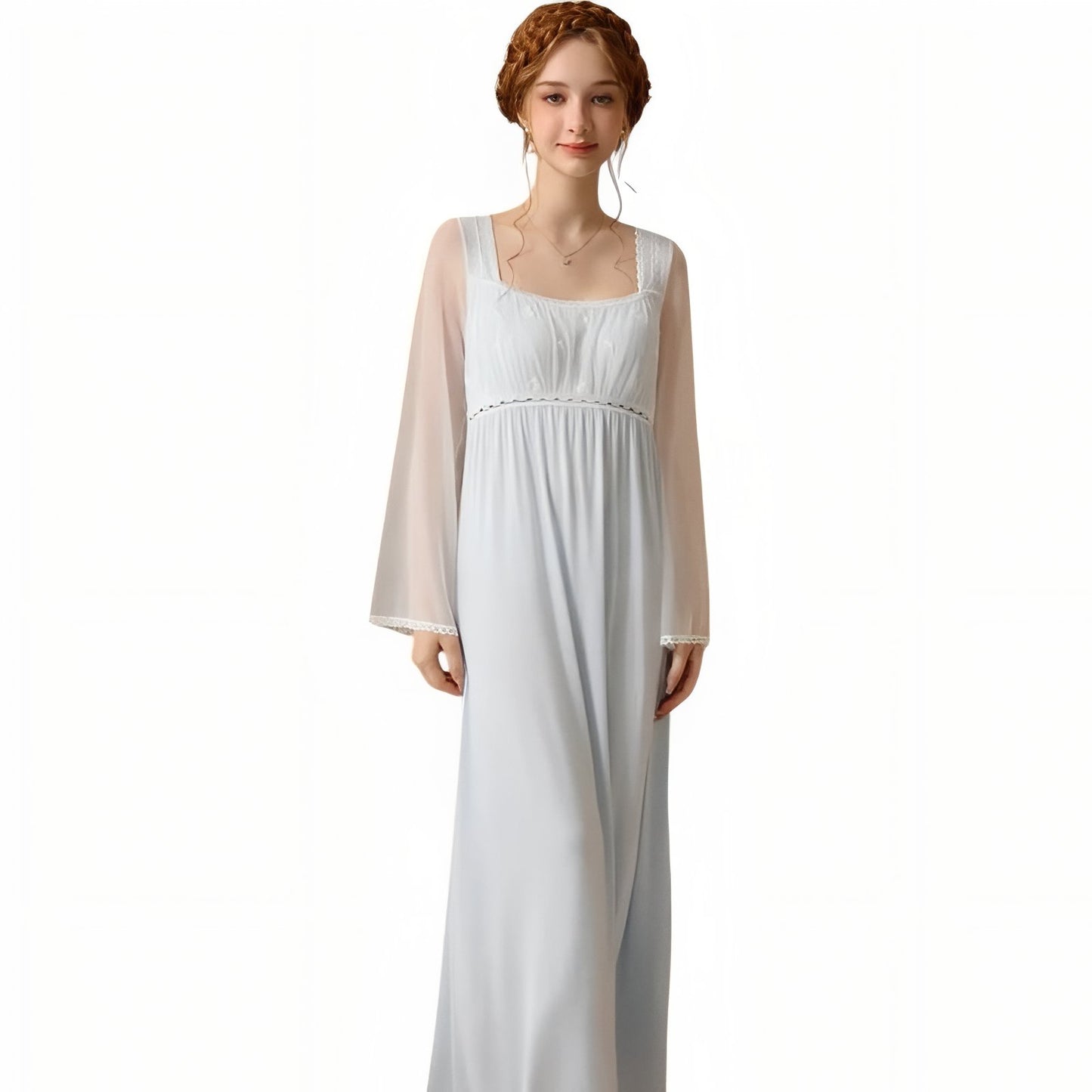 Chemise de Nuit Romantique Victorienne Bleu Pâle M