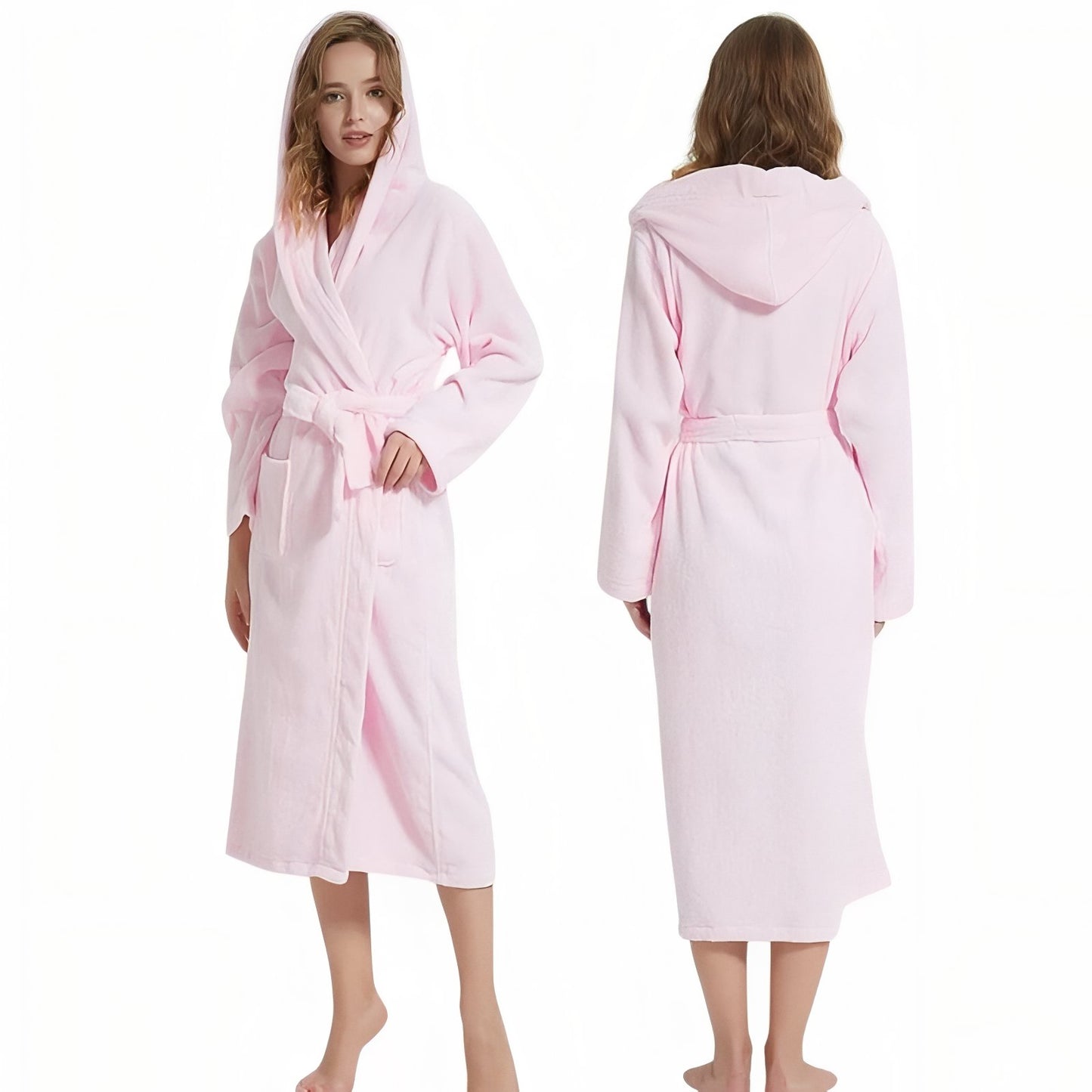 Peignoir Coton Eponge Col Châle Unisexe Rose Clair M
