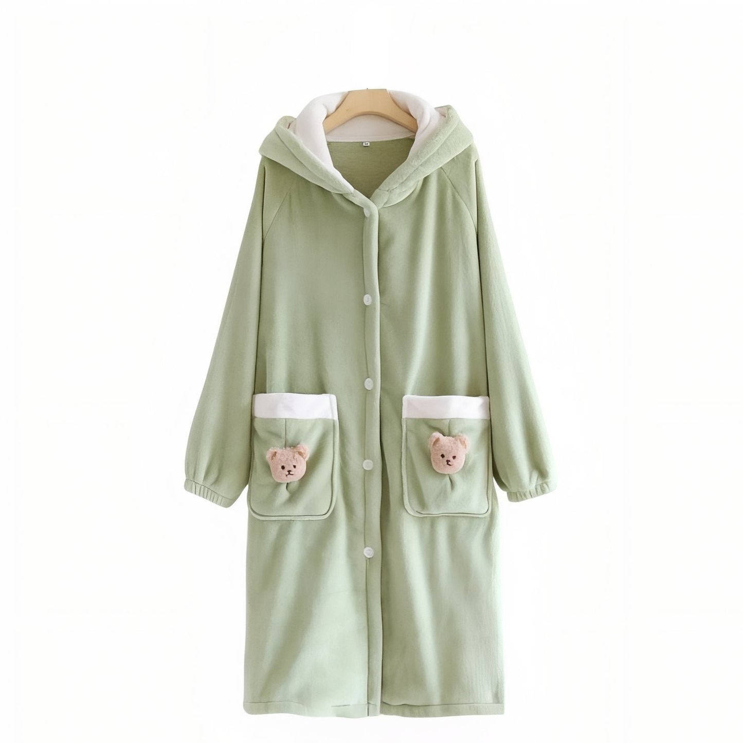 Robe de Chambre à Boutons Chaude Femme Vert Pâle M