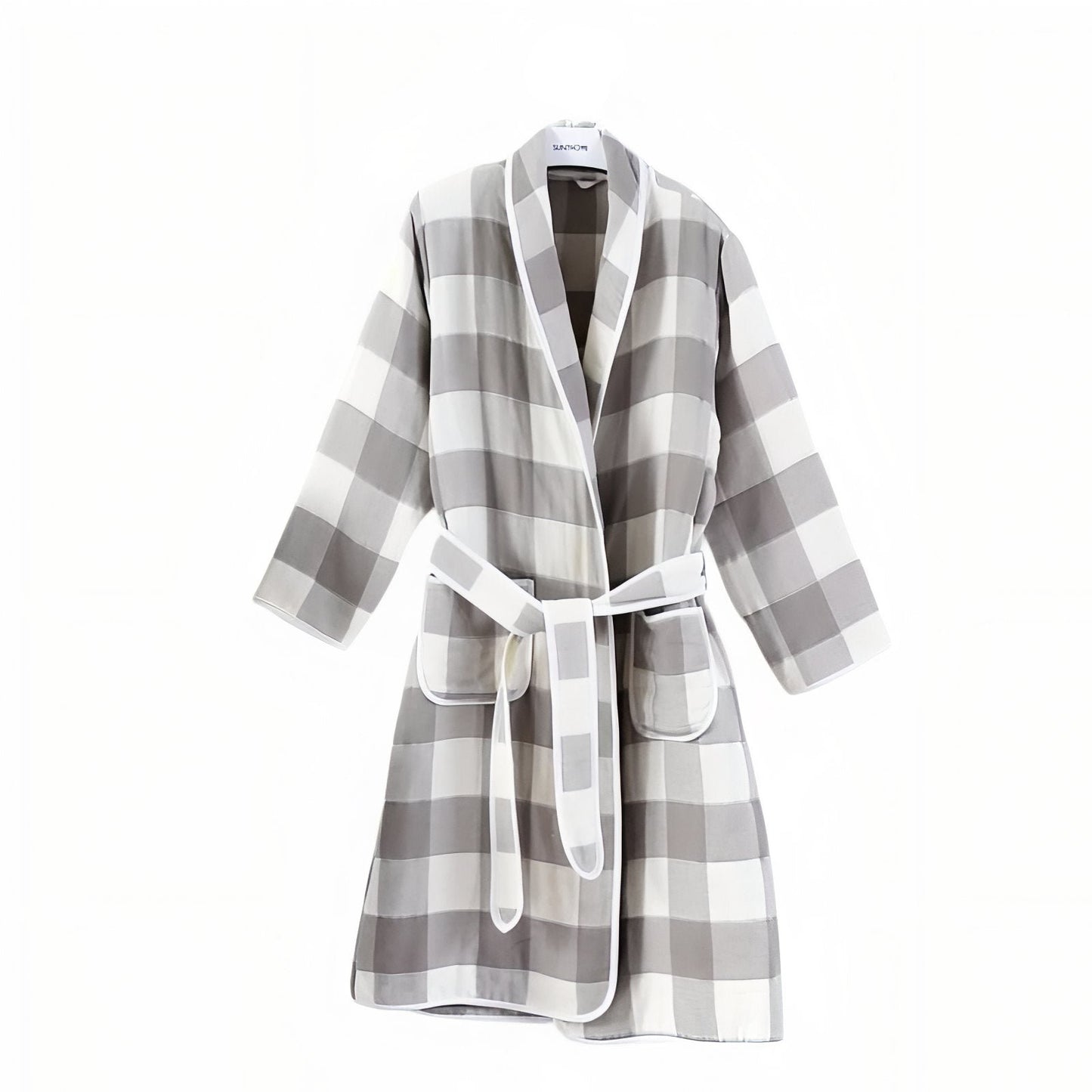 Peignoir Coton Homme à Carreaux Gris Clair à Carreaux M