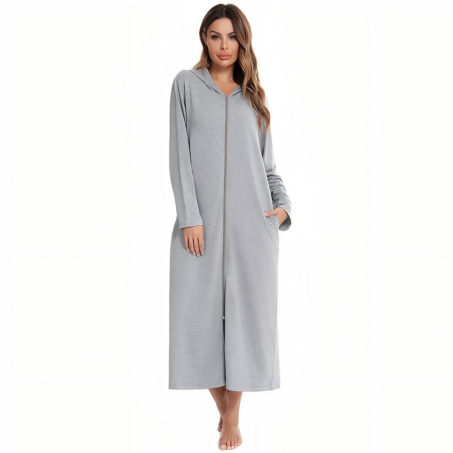 Peignoir avec Capuche et Fermeture Eclair Femme