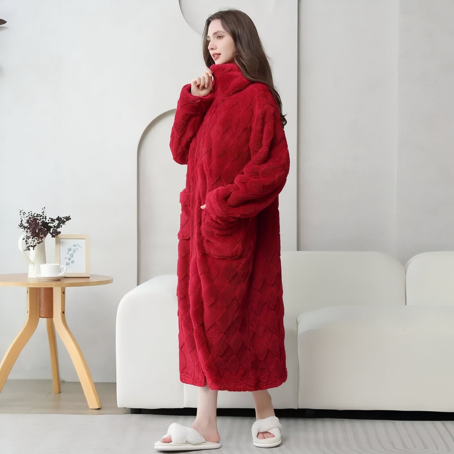 Robe De Chambre Polaire Femme avec Fermeture Eclair
