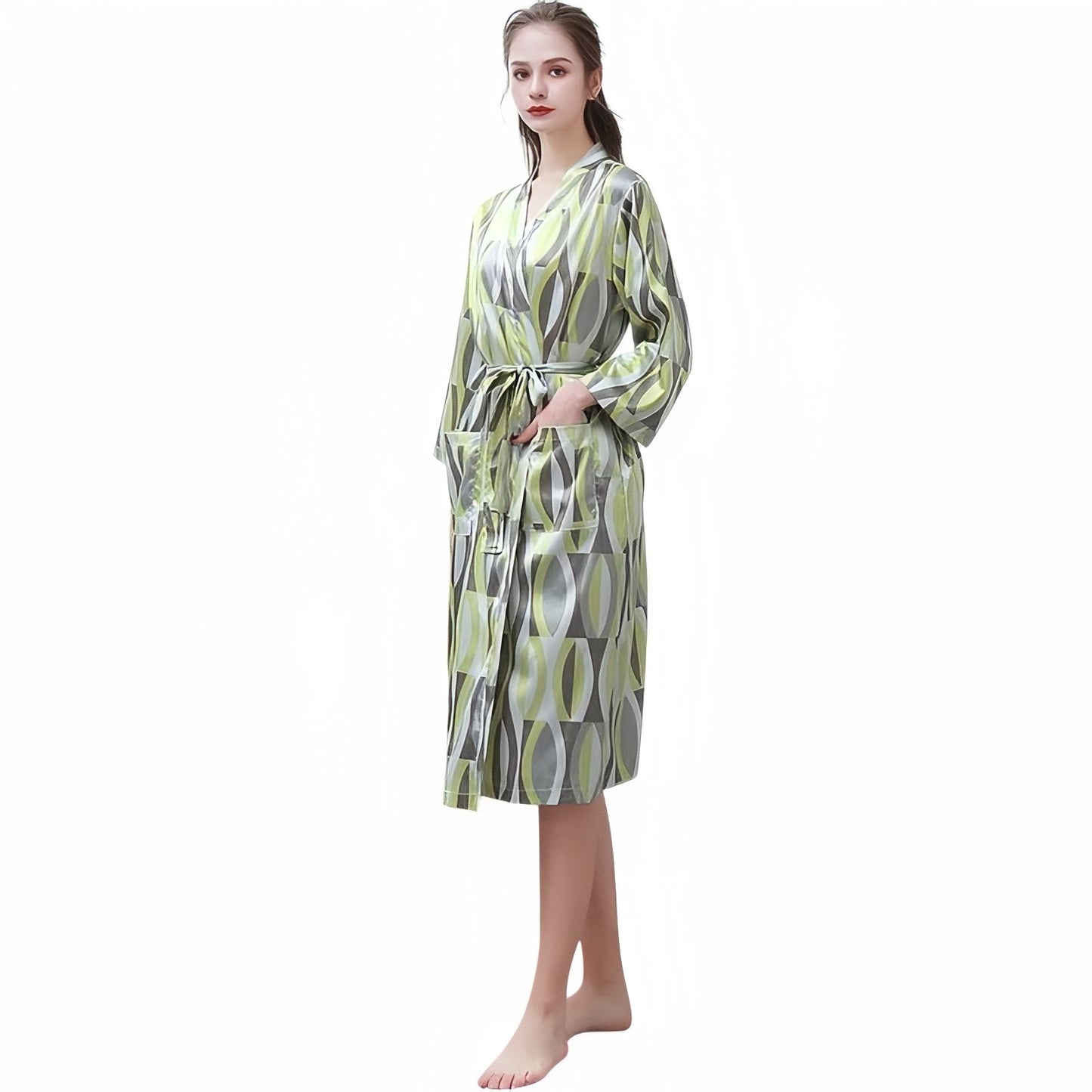 Peignoir Léger Duo Couple Vert et Gris (Femme) M
