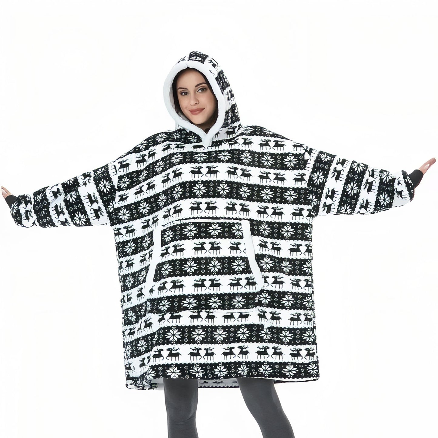 Sweat Plaid Rigolo Gris Foncé Hivernal Taille Unique