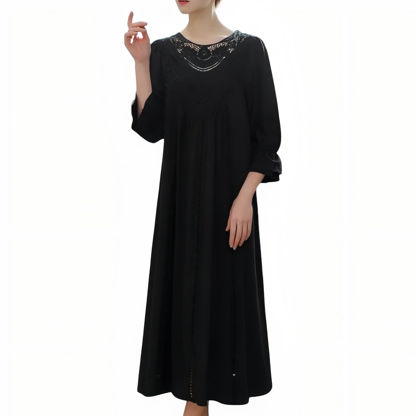 Chemise de Nuit Longue Romantique Vintage Noir S