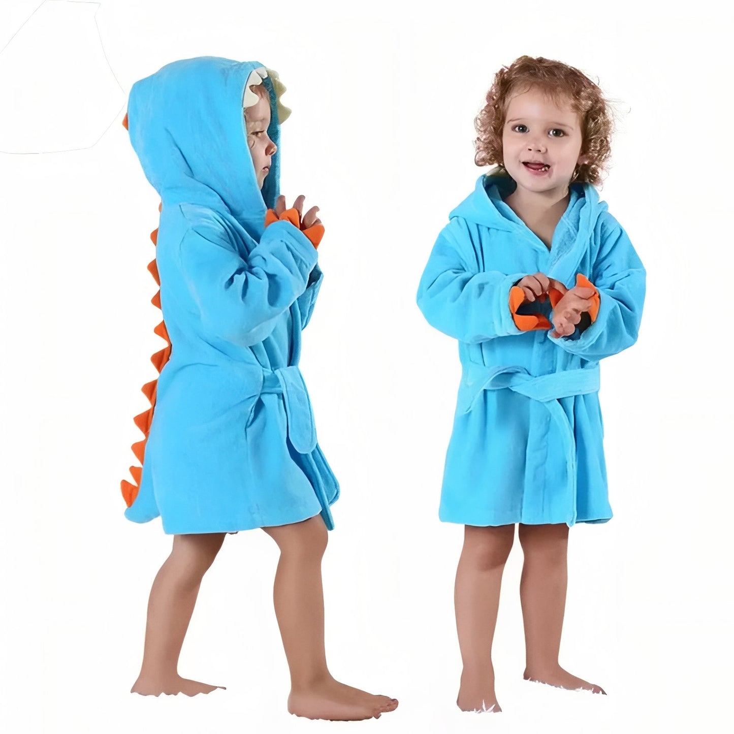 Peignoir Enfant Dinosaure Bleu Ciel et Orange 1-3 ans