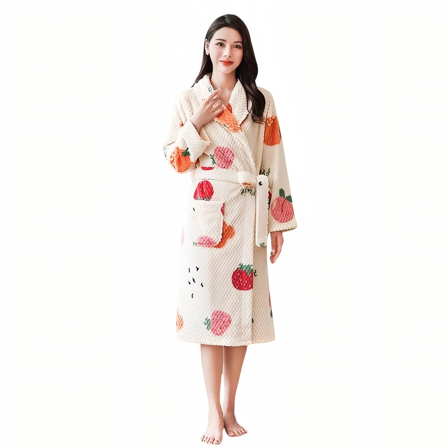 Peignoir Motif Fruit Orange et Rose M