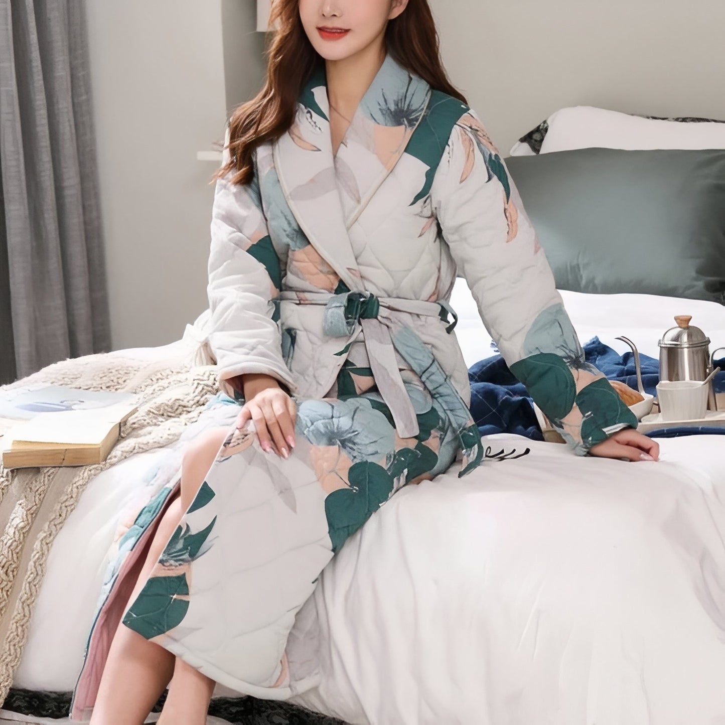Robe de Chambre Longue Chaude pour Femme Matelassée