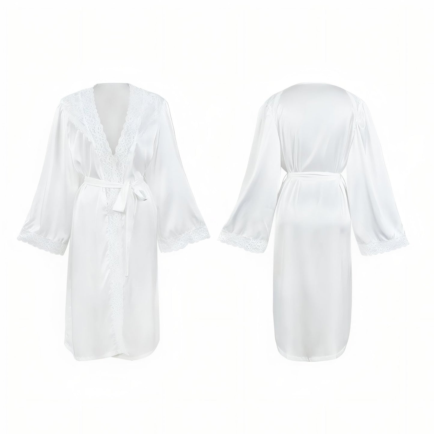 Peignoir Satin Dentelle Blanc Satiné S