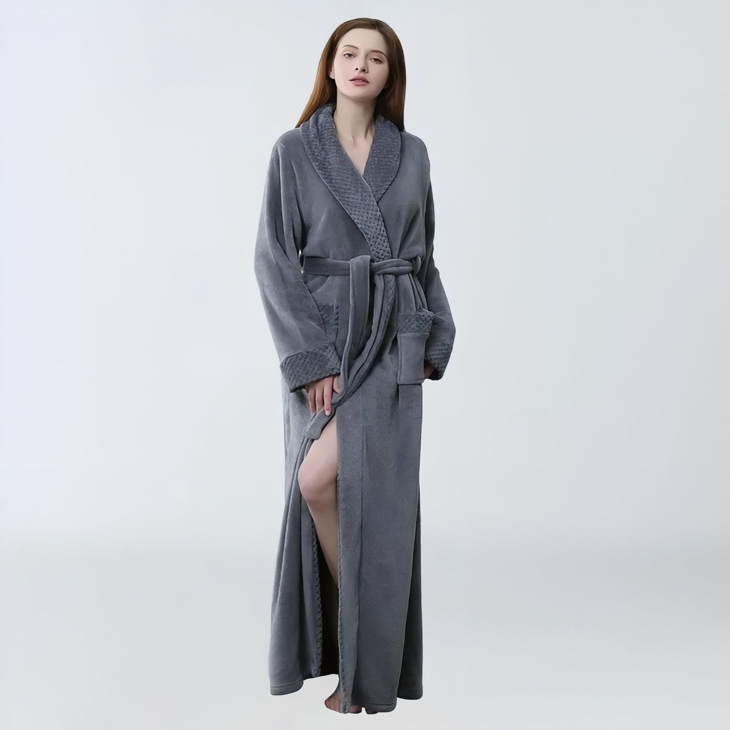 Peignoir Femme Long et Chaud Gris Clair M