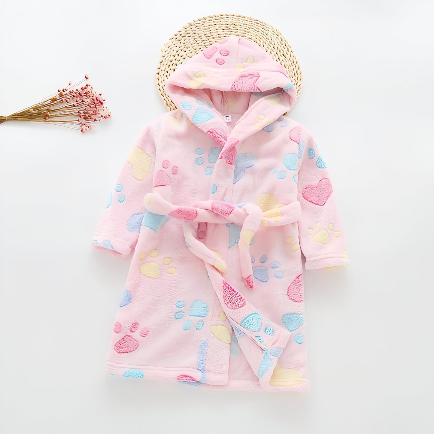 Peignoir Polaire Enfant 3 ans Rose Motifs Pates 3 ans (taille 90-100cm)