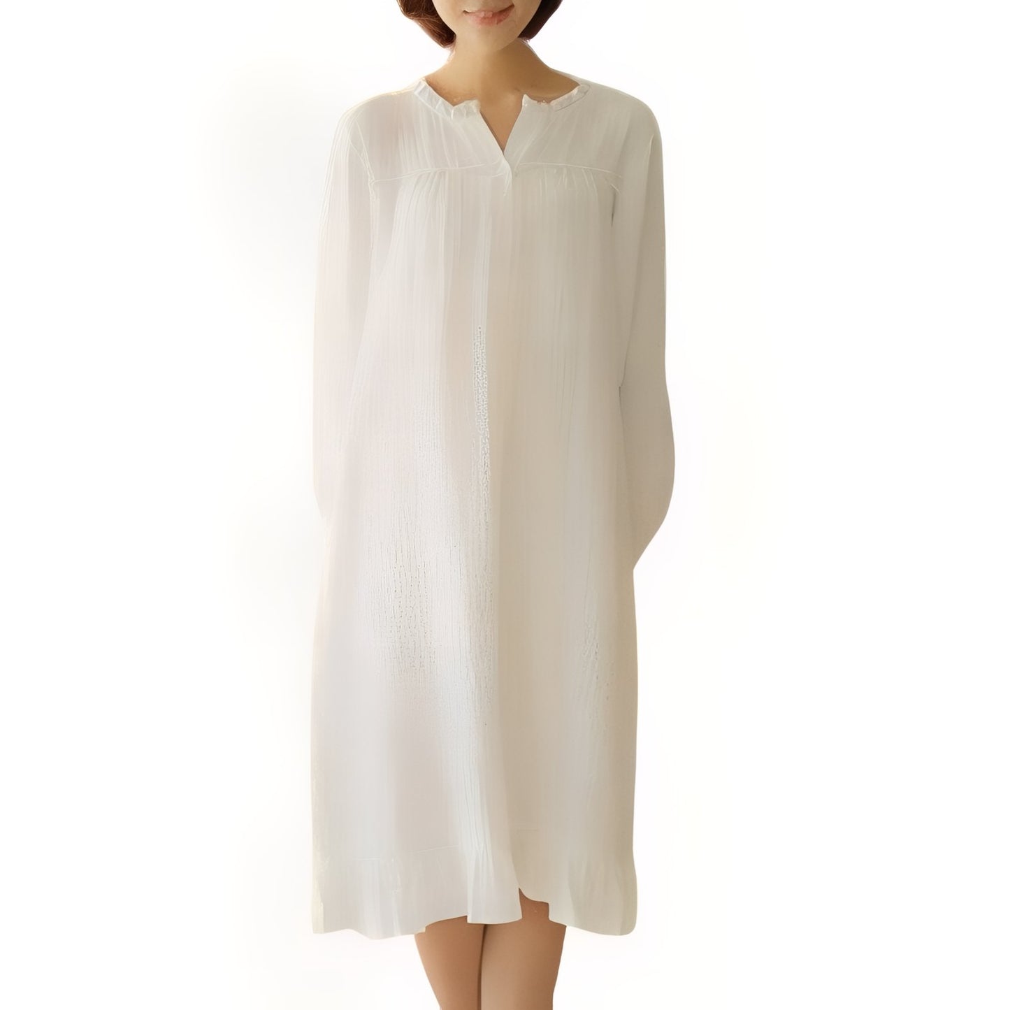 Chemise de Nuit Coton Romantique Blanc M