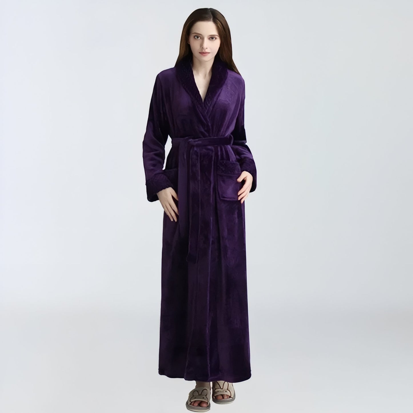 Peignoir Femme Long et Chaud Violet Foncé M