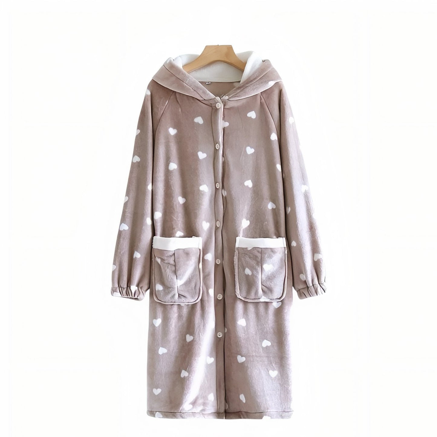 Robe de Chambre à Boutons Chaude Femme Beige Clair et Blanc M