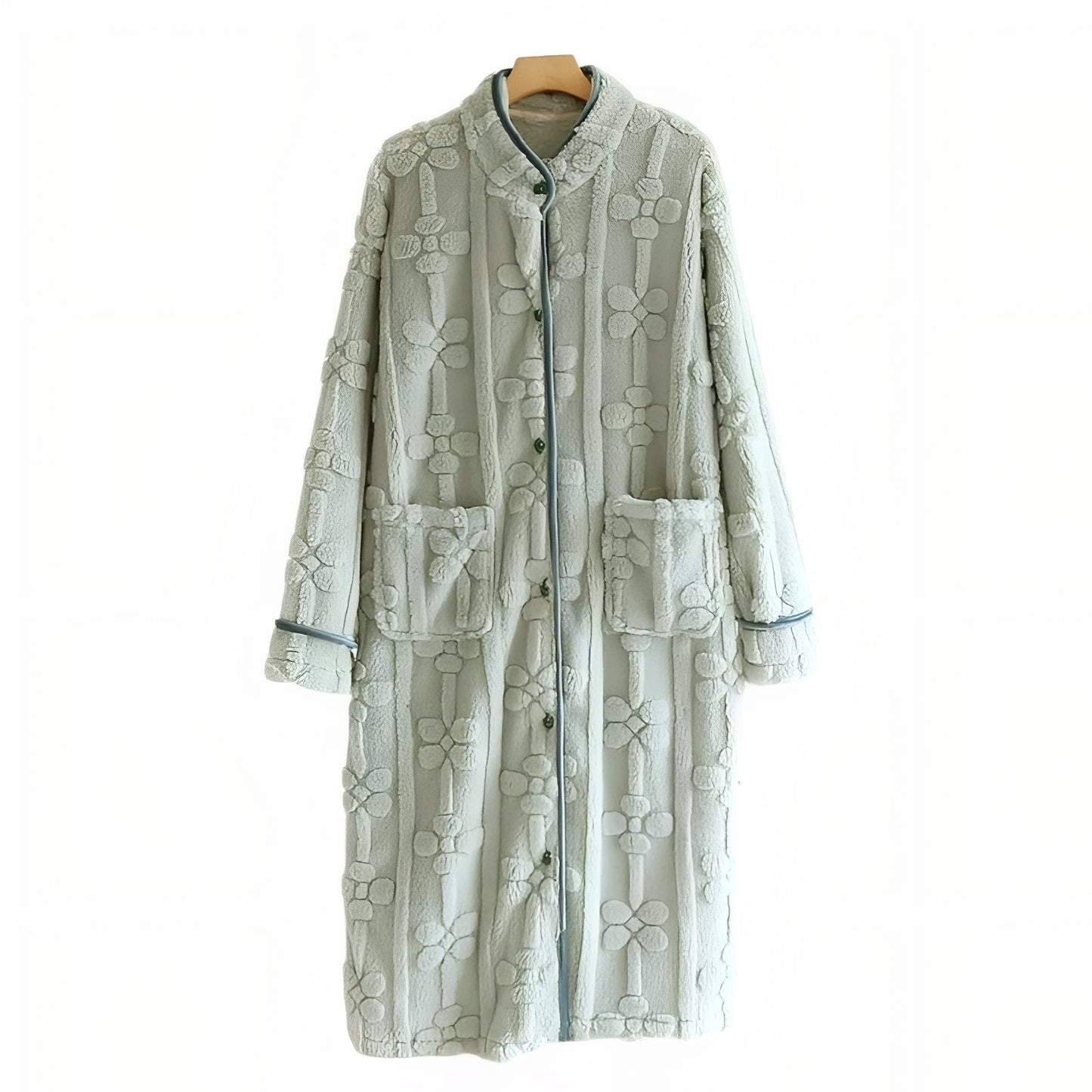 Robe de Chambre Boutonnée et Chaude Vert Pâle M