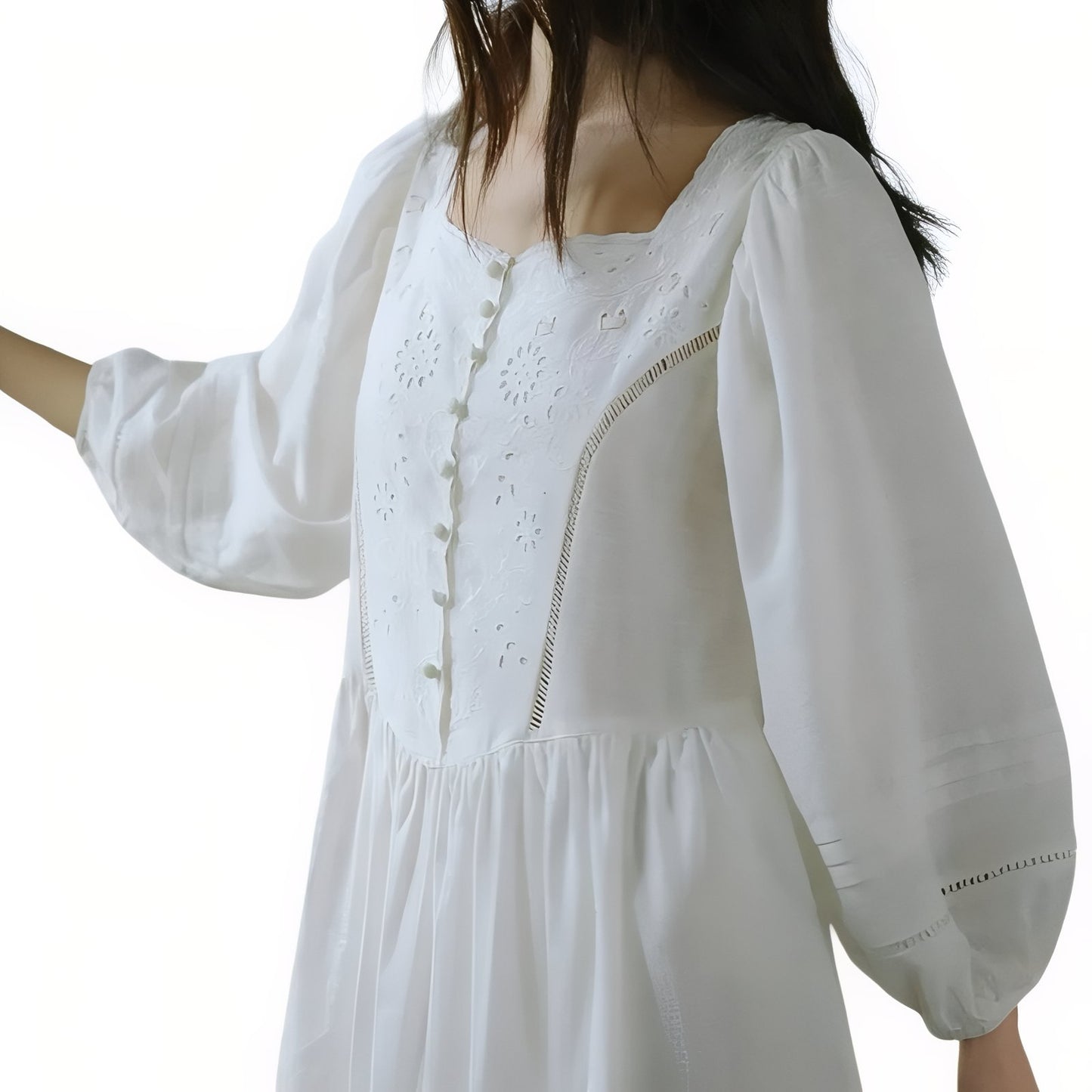 Chemise de Nuit Femme Longue Coton Blanc M
