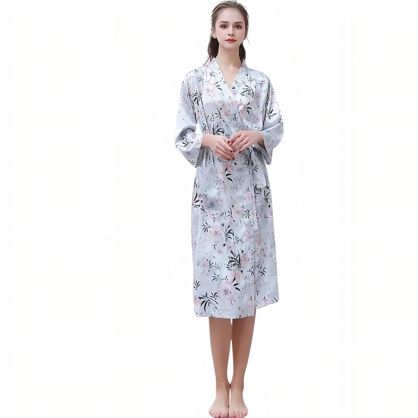 Peignoir Léger Duo Couple Gris Floral (Femme) M