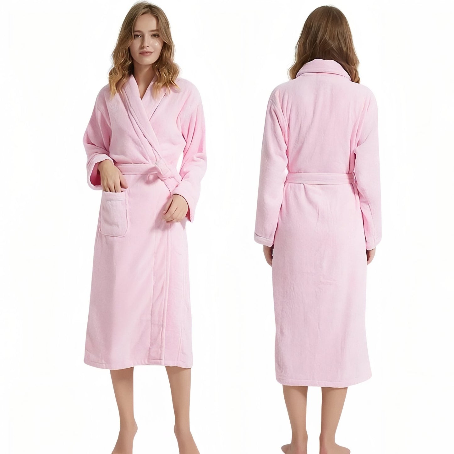 Peignoir Homme Femme Coton Epais Rose Pâle M(160-170cm)