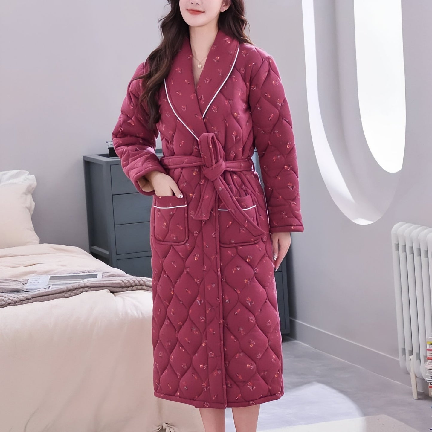 Robe de Chambre Longue Chaude pour Femme Matelassée Violet Foncé M
