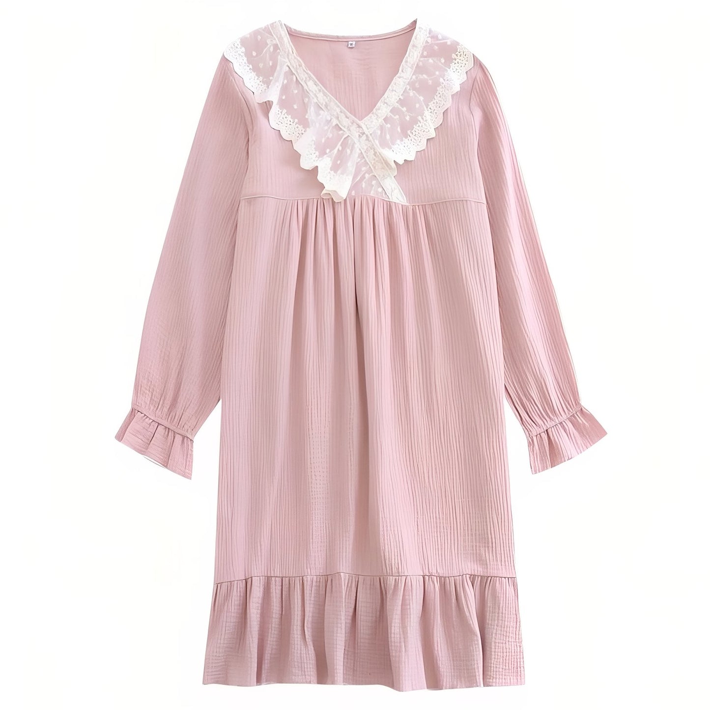 Chemise de Nuit avec Manches Longues d'Hiver Rose Poudré M