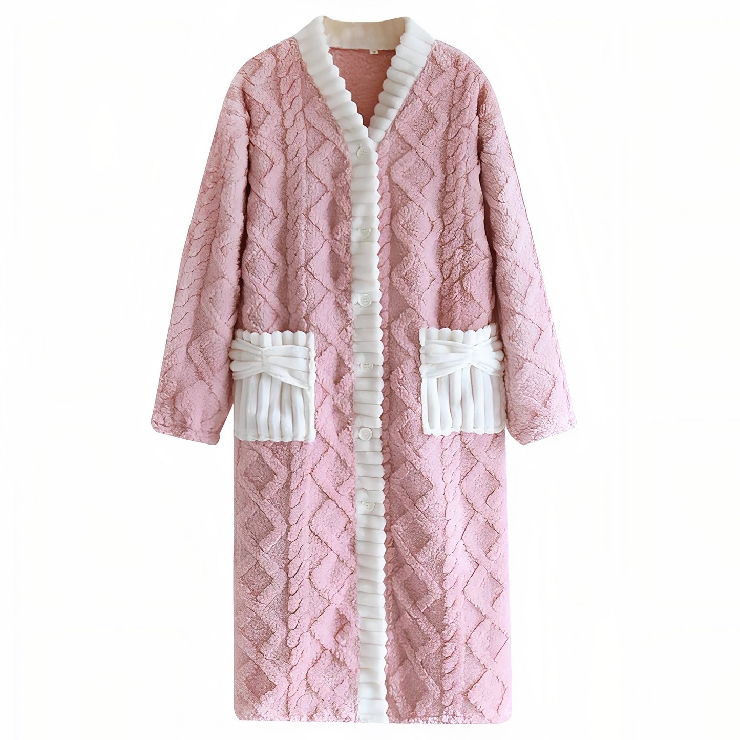 Robe de Chambre Moelleuse Femme Rose Pâle et Blanc M