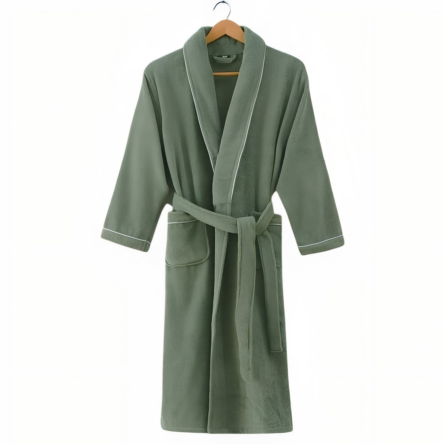 Peignoir Coton Eponge Col Châle Unisexe Vert Sauge M