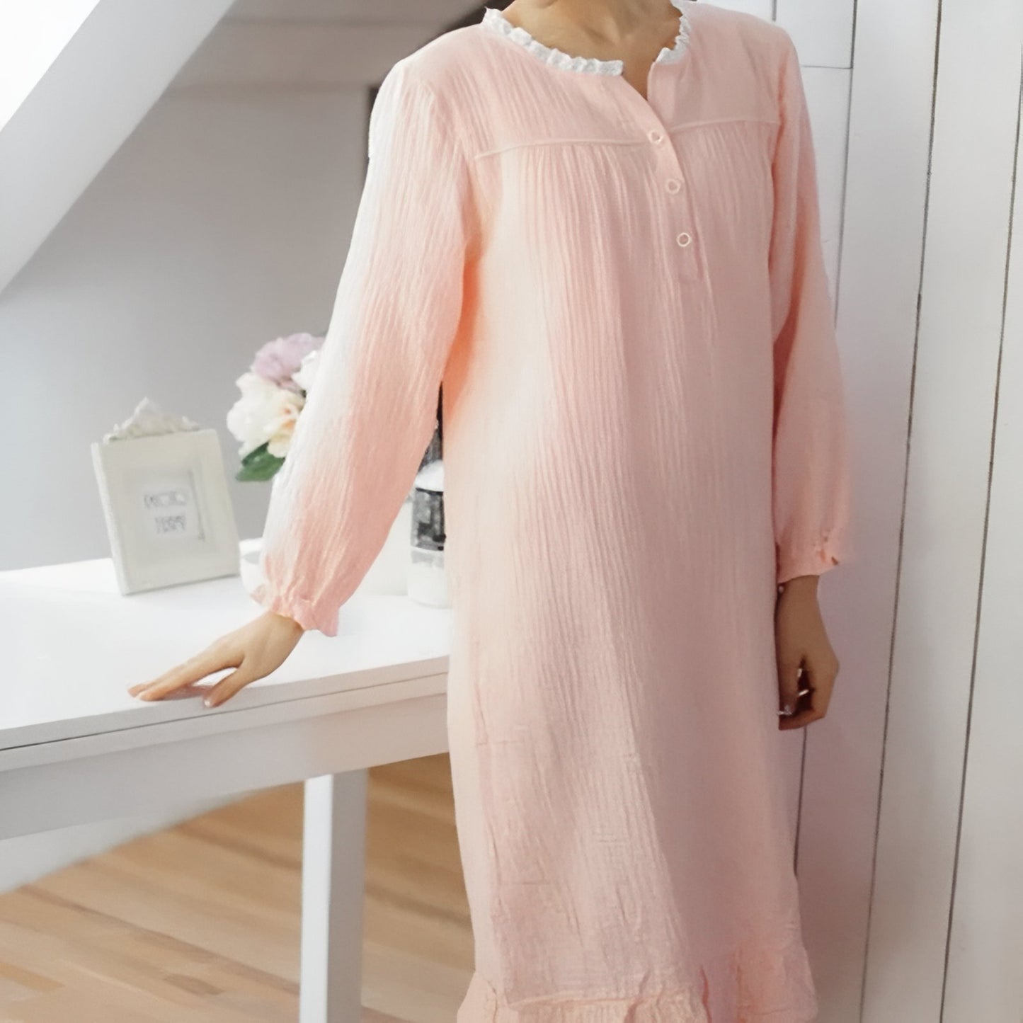 Chemise de Nuit Coton Romantique Rose M