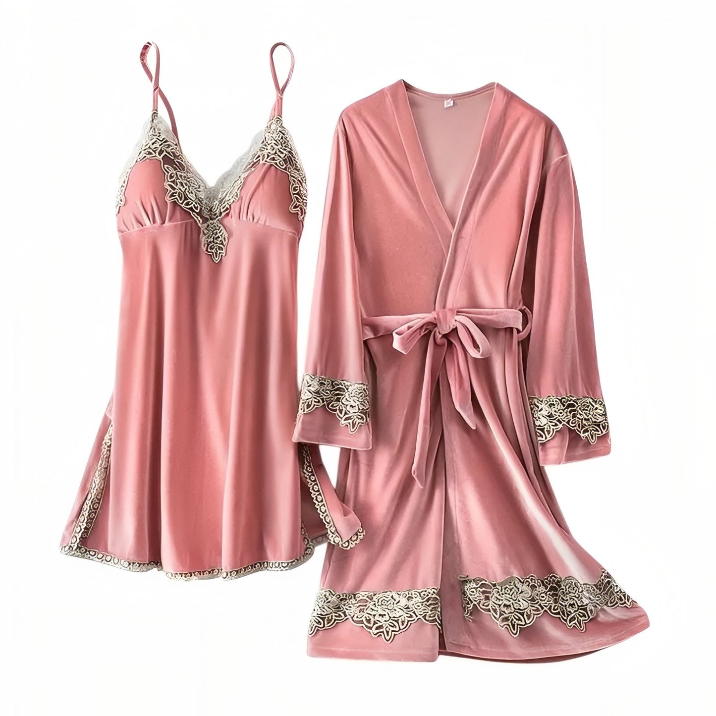 Ensemble Nuit Femme Satin Rose Poudré M