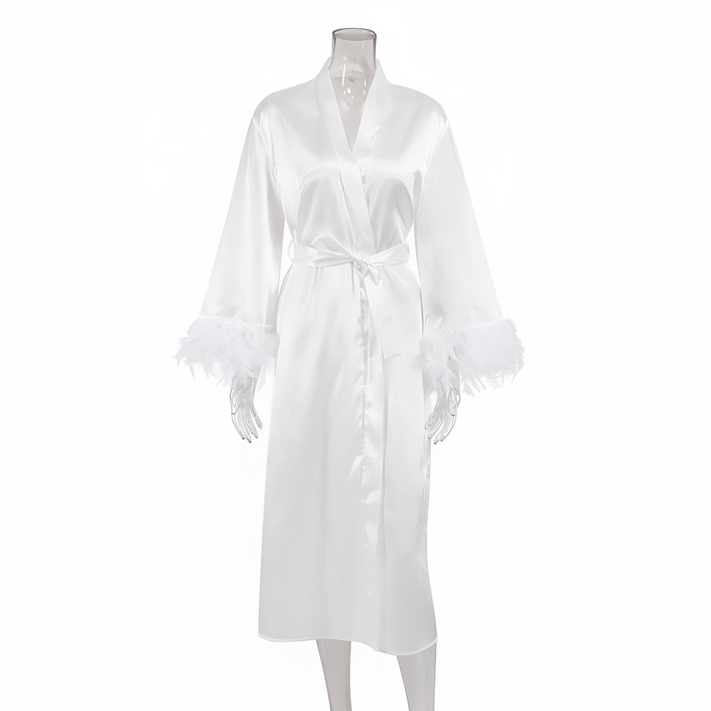 Kimono Plumes Blanc Satiné S