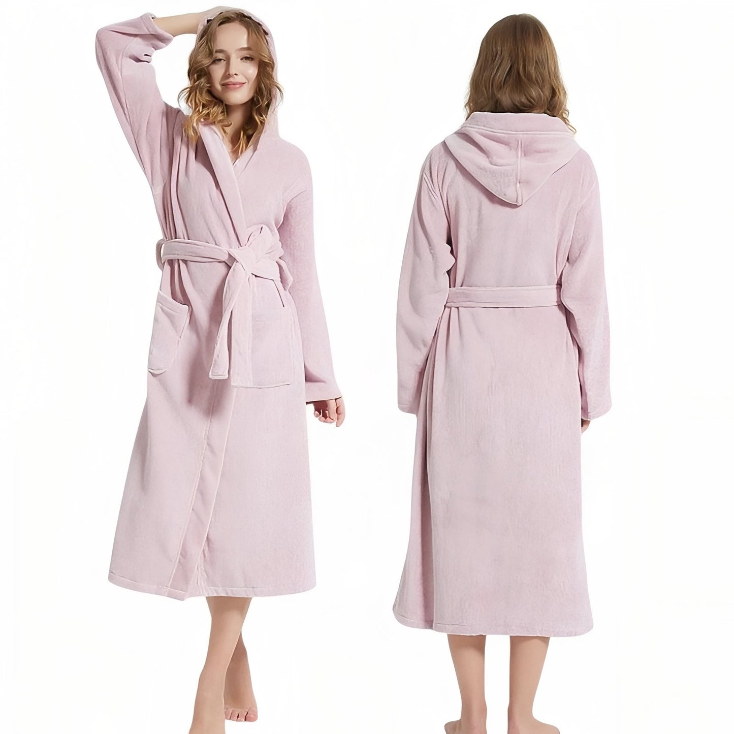 Peignoir Coton Eponge Col Châle Unisexe Rose Ancien M