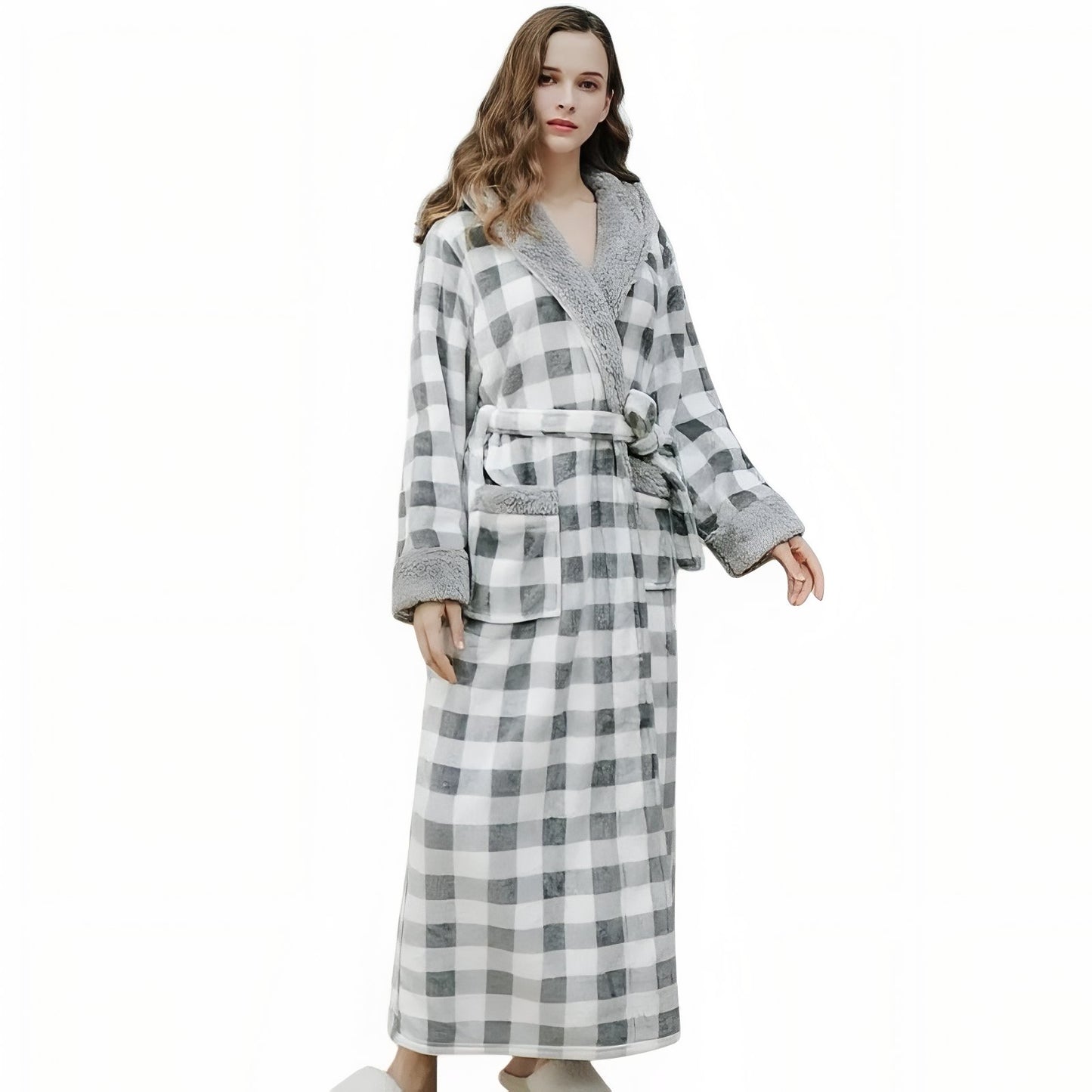 Peignoir de Bain Couple à Carreaux Gris Clair (Femme) M