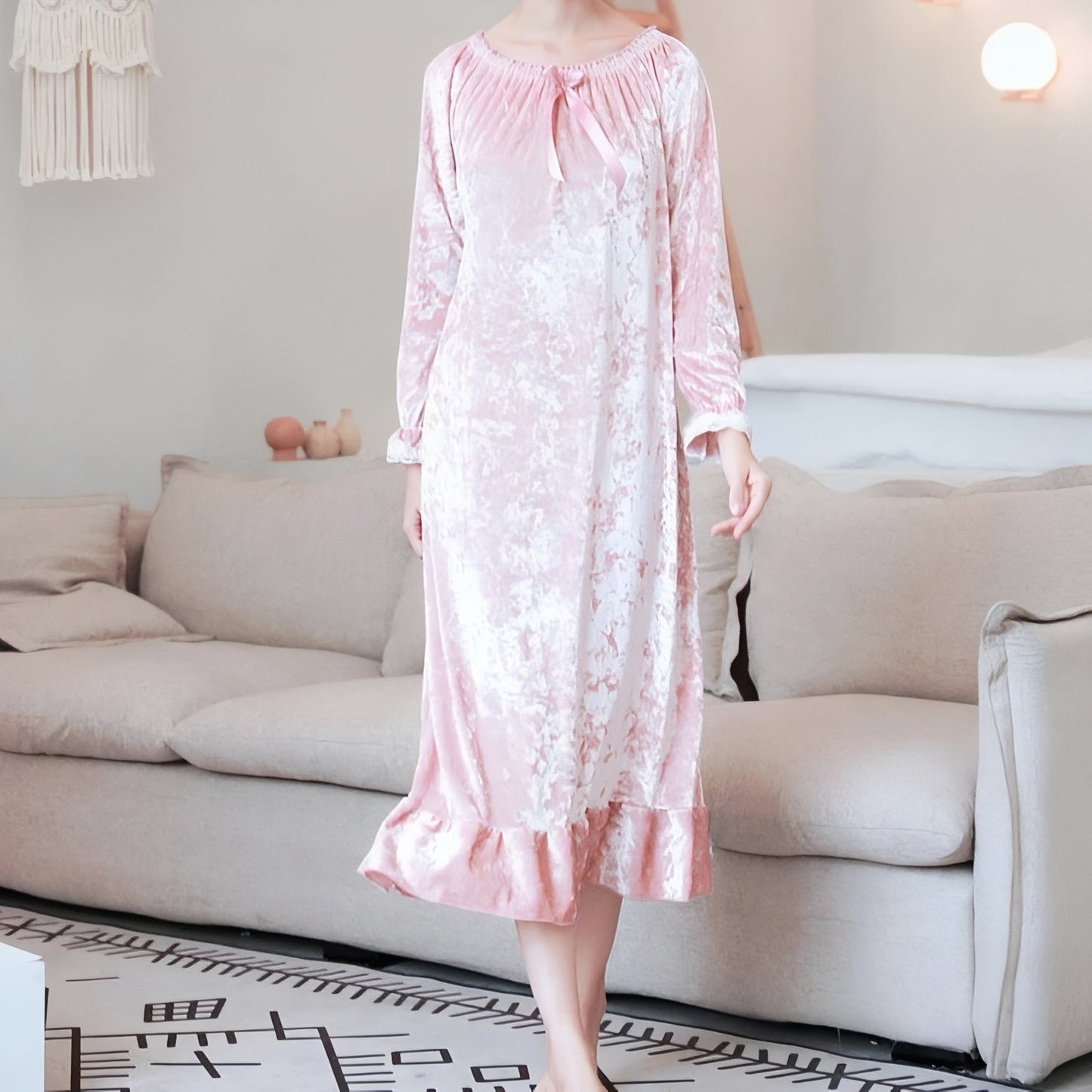 Robe de Nuit Romantique Rose Pâle M