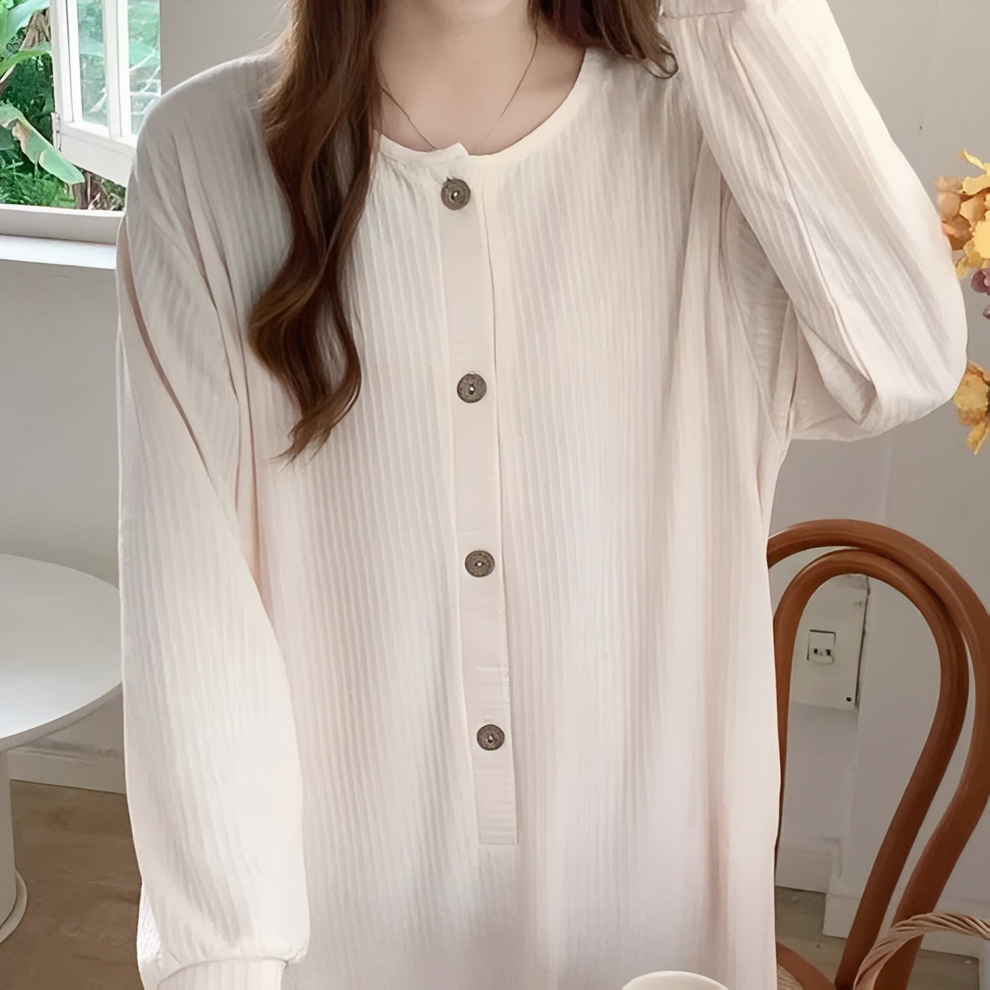 Chemise de Nuit Femme Manche Longue Coton