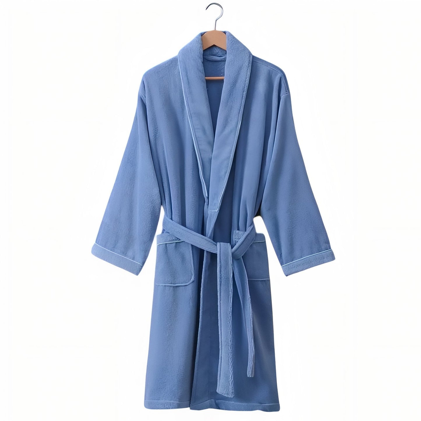 Peignoir Coton Eponge Col Châle Unisexe Bleu M