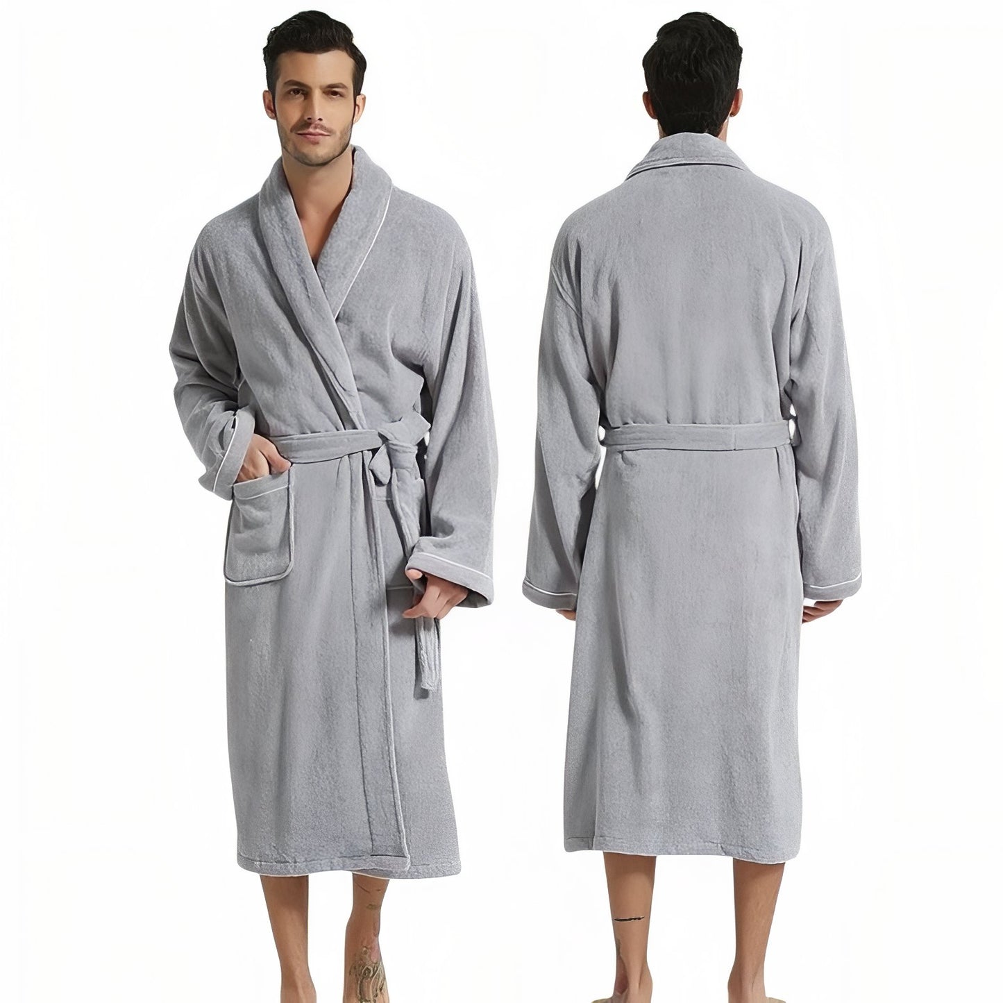 Peignoir Homme Femme Coton Epais Gris Clair L(170-185cm)