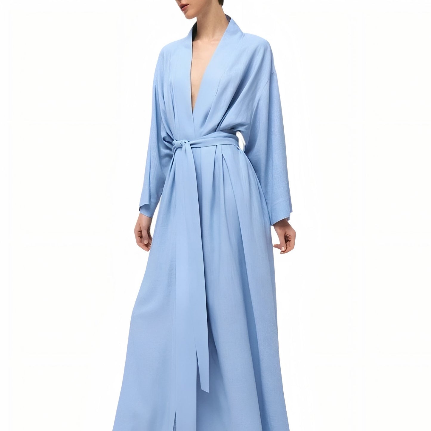 Peignoir Kimono Femme Coton Bleu Clair S