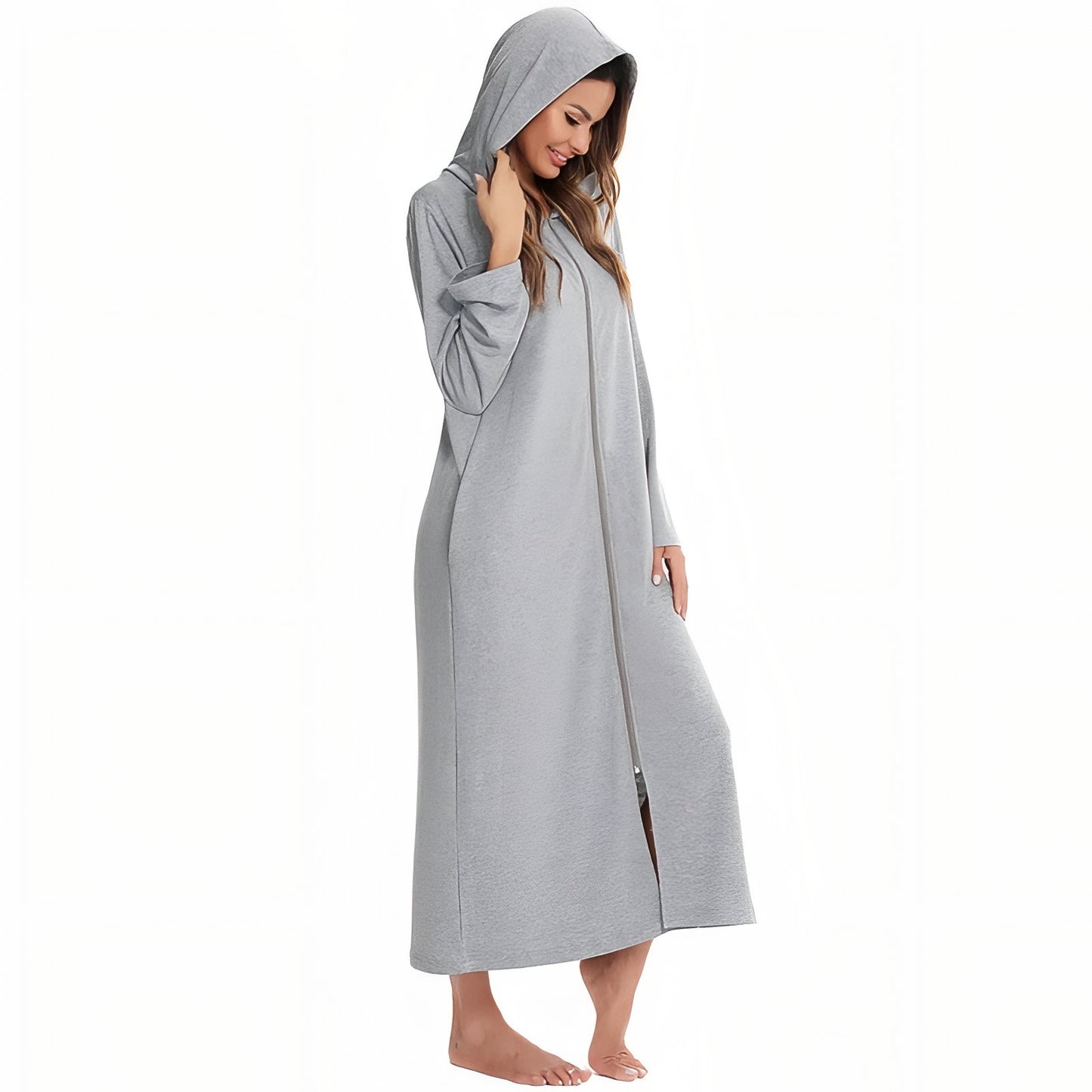 Peignoir avec Capuche et Fermeture Eclair Femme