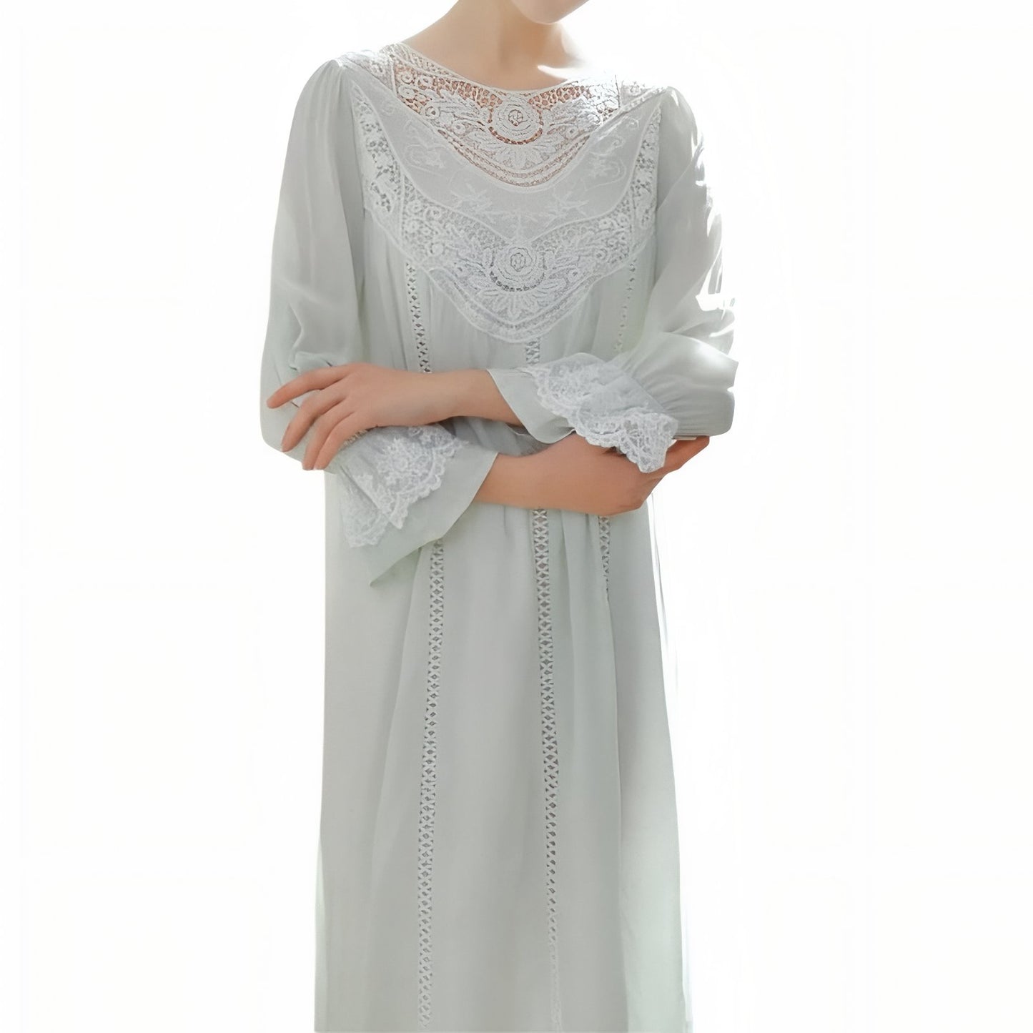 Chemise de Nuit Longue Romantique Vintage Vert S