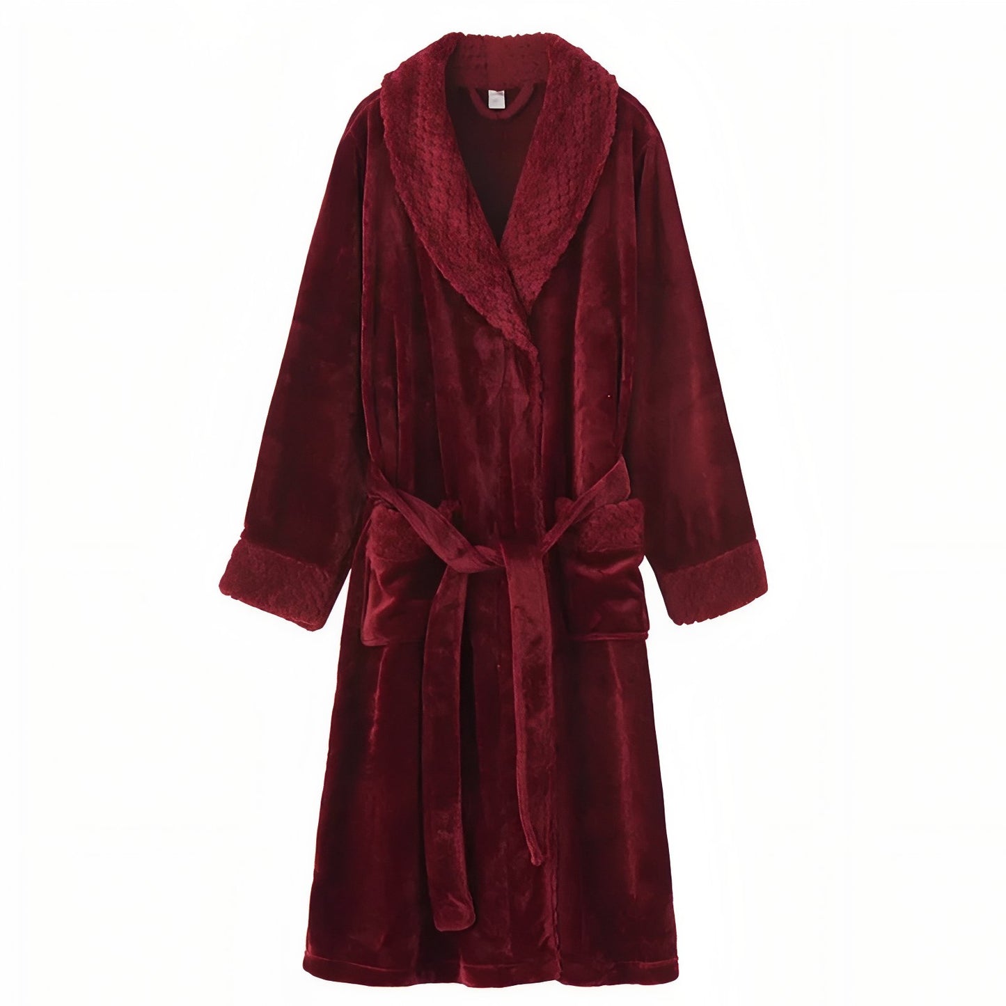 Peignoir Femme Long et Chaud Bordeaux et Noir M