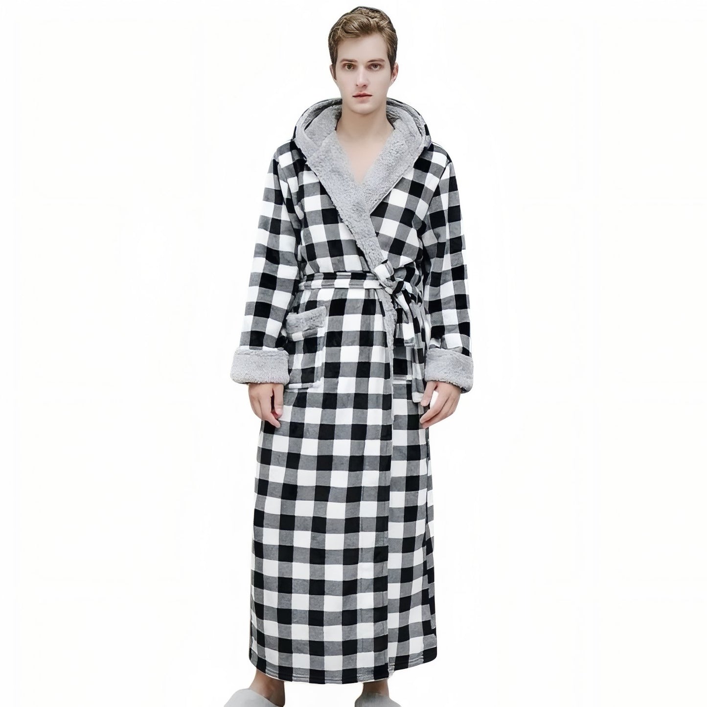 Peignoir de Bain Couple à Carreaux Noir et Blanc (Homme) M