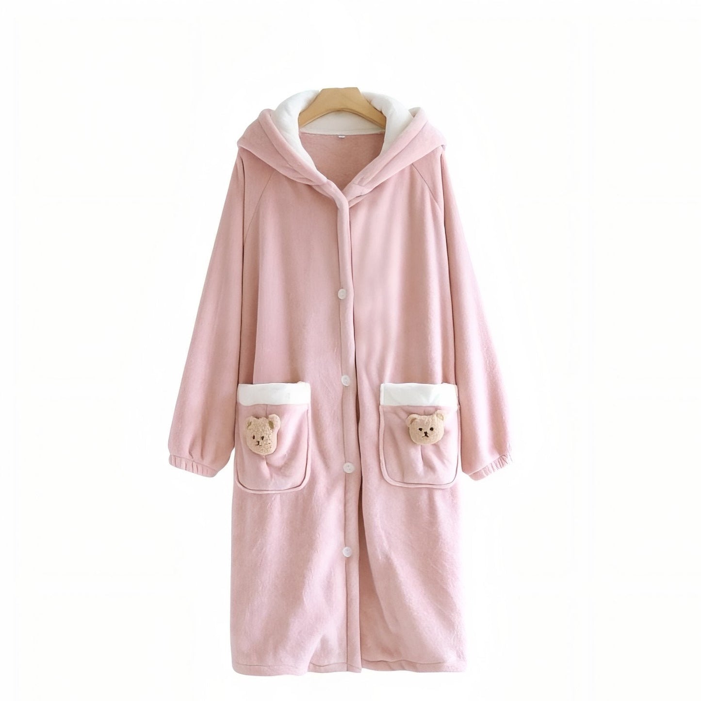 Robe de Chambre à Boutons Chaude Femme Rose Poudré M
