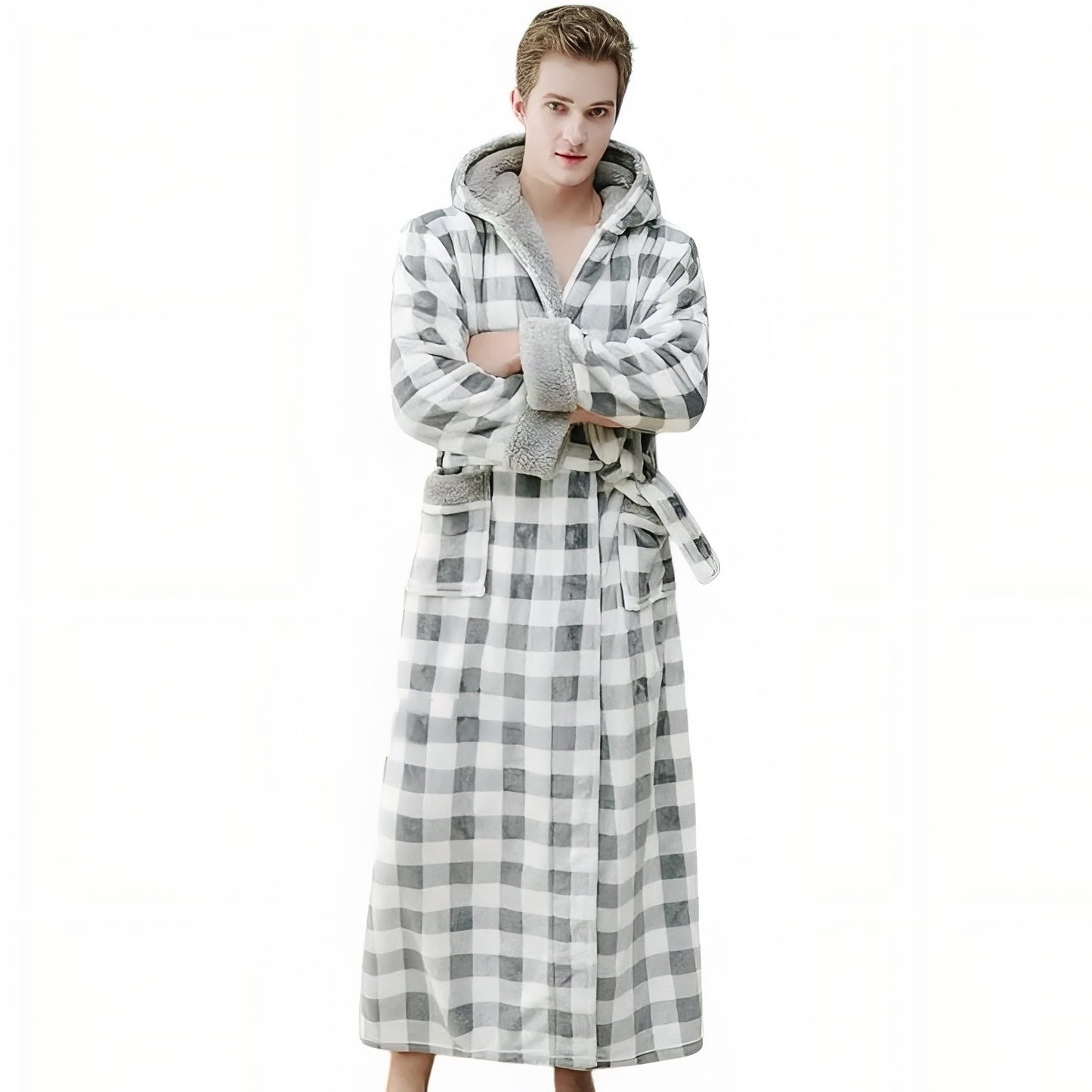 Peignoir à Carreaux Homme Gris et Blanc M